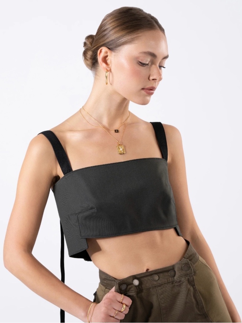 Zara Army Olive Green Miltary Cargo Adjustable Strappy Bralette Crop Top LARGE